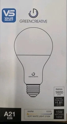 GreenCreative A21 LED– 15W  Soft White 1600 Lumens – E26 Base – Energy Efficient - Image 1 of 4