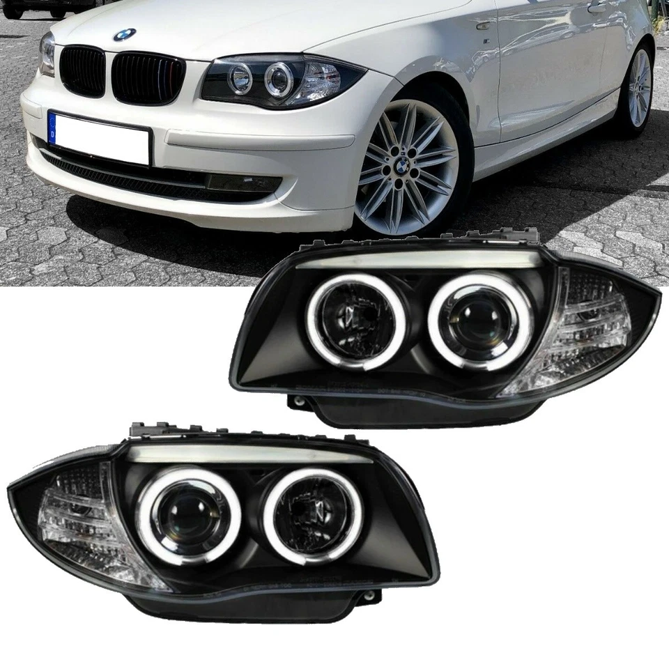 Set CCFL LED Angel Eyes Scheinwerfer Schwarz passt für BMW 1er E81 E87 E82 E88 - Bild 1 von 4