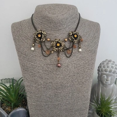 AVON Vintage Necklace Gothic Victorian Style Collar Bronze Tone Rhinestones Faux - Image 1 of 4