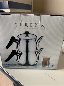 NEW - Serenk Modernist Teiera in Acciaio Inox | Piano da 1 L, Base da 1,5 L - Foto 1 di 5