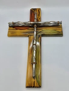 Rustic Homemade Wooden Cross w/ Attached Nails Wall Hanging Religious - Picture 1 of 4