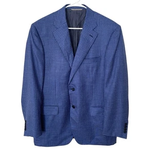 Canali Blazer Sport Coat Blue Check Wool Silk Linen Jacket US Size 44R 54EU - Picture 1 of 17