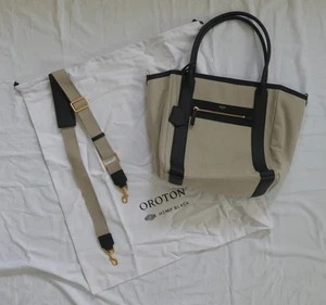 Oroton Tasche creme/beige & schwarz Leder & Canvas mit Schulterriemen - Bild 1 von 6