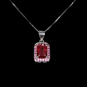 925 Sterling Silver Necklace Octagon Ruby 8x6mm Natural Gemstone Jewelry 18in - Picture 1 of 14