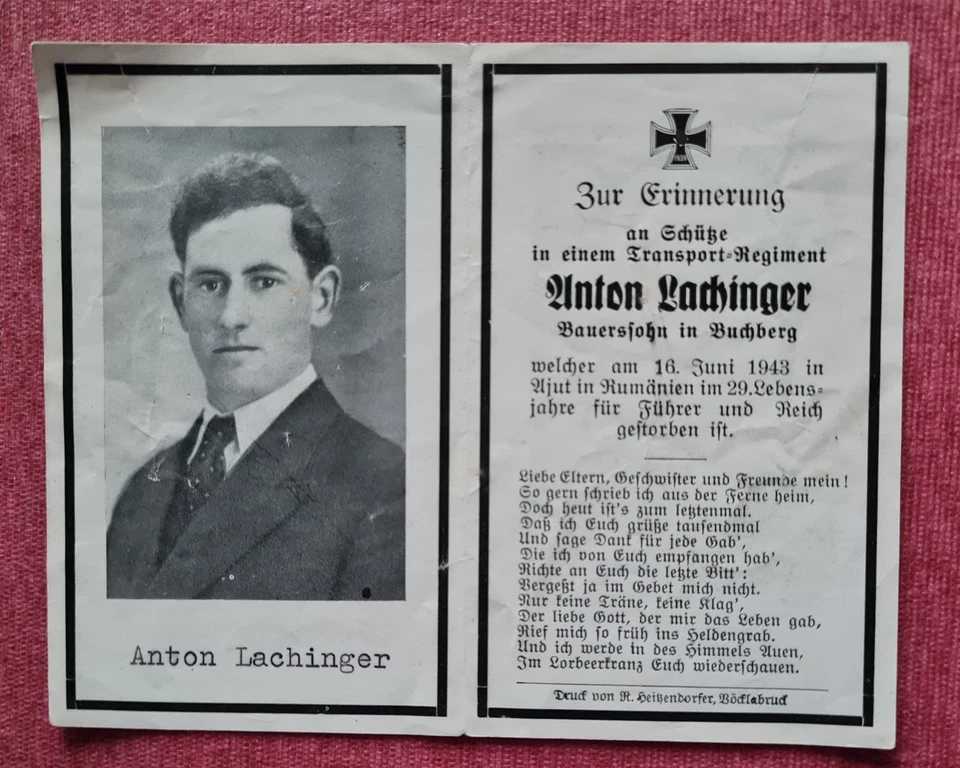 Sterbebild Totenzettel 2. WK Rumänien Schütze - Bild 1 von 1