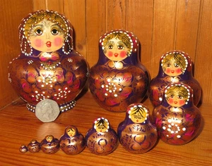 SLIGHT PURPLE GOLD SECONDS Matryoshka Nesting Dolls Russian Babushka10 signed  - Picture 1 of 11