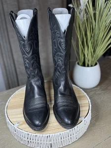 ARIAT HERITAGE BLACK COWHIDE LEATHER ROUND TOE COWBOY BOOTS #34770 MEN'S 10.5B - Picture 1 of 11