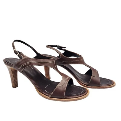 Sandalias de tacón Banana Republic de cuero marrón con correa en T para mujer 7,5M hechas en España Foto 1 de 4