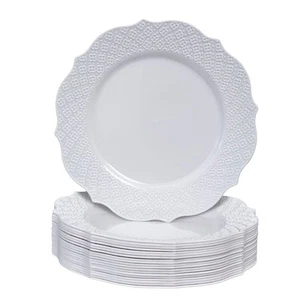 Floral Embossed Plastic Dessert Plates for Party (20 PC) Heavy Duty Disposable - Picture 1 of 6