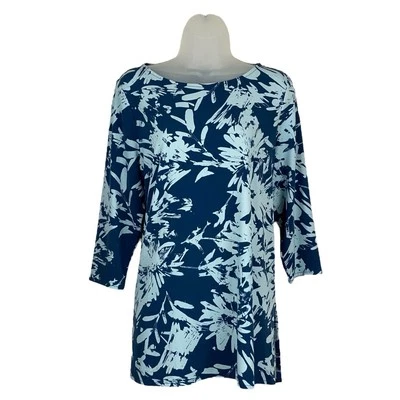 Alfani Women's Petite Large 3/4 Sleeve Floral Blouse Tunic Top Blue New - Image 1 of 4