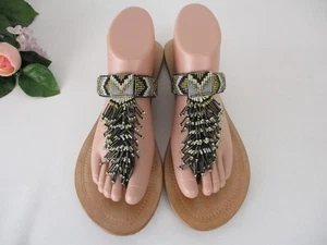 Sam Edelman Anella Black Silver Gold Beaded Thong Flat Sandals 9.5 Southwestern - Picture 1 of 11