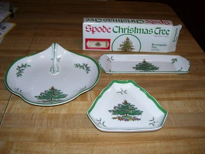 Lot of Spode England Christmas Tree Pattern Candy Dishes & 9" Tray - Image 1 of 4