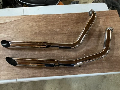 harley davidson evo dyna softail chrome slash cut drag pipes Foto 1 de 4