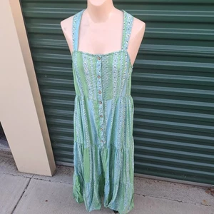 Talulah Anthropologie Large Maxikleid grün blau Boho Landhaus Kern ärmellos - Bild 1 von 8