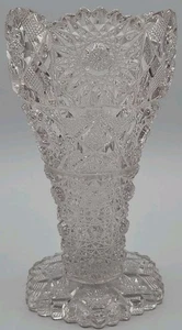Vintage Pink Deep Cut Brand Pinwheel Lead Crystal Deep Etched Vase 6 1/2" RARE - Picture 1 of 11