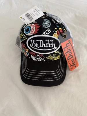 Von Dutch All Over Print Eyes Trucker Snapback Hat-Black - Image 1 of 4