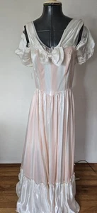 Vintage Gunne Sax Pale Pink & Wite Vertical Stripe Corset Bodice Dress 70 - Picture 1 of 7