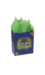 SSWBasics Medium Holly Jolly Christmas Paper Shopping Bags - Case of 100 - Picture 1 of 1