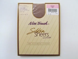 Vintage Sears Nice Touch seidene transparente Thi-Top Strümpfe kurz nude 2 Paar neu in Verpackung - Bild 1 von 3