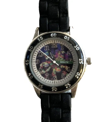 "Reloj Nickelodeon TMNT Silvertone y Negro 8"" Batería Nueva"  Foto 1 de 4