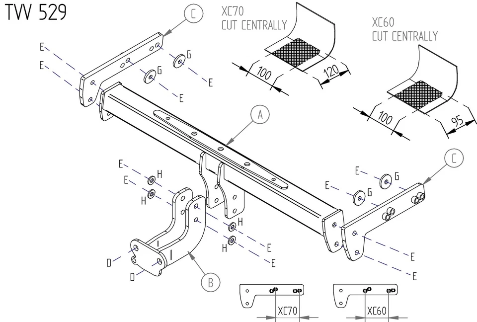 Barra de remolque automotriz de brida fija Towtrust para Volvo XC70 Estate 2007 a 2016 Foto 1 de 4