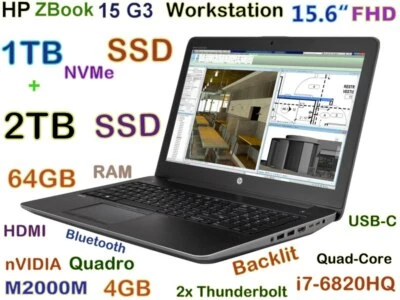 Workstation HP ZBook 15 G3 i7-Quad FAST 3TB SSD 64GB 15.6" Quadro M2000M 4GB - Image 1 of 4