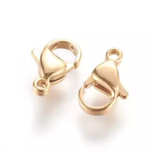 7 Stainless Steel Medium Lobster Clasp Findings 24K Gold Plated 12mm x 7mm - Picture 1 of 2