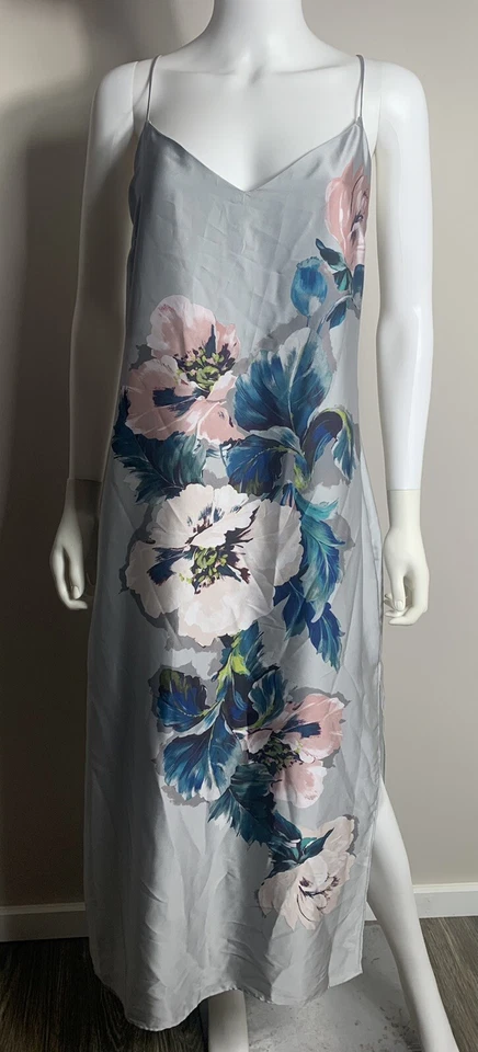 ZARA FLORAL SLIP DRESS PEARL GRAY/SILVER - REF. 8838/326 XS