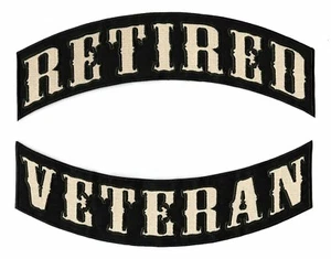RETIRED VETERAN Rocker Patches | Military Embroidered Iron On | Large 12" - Picture 1 of 6