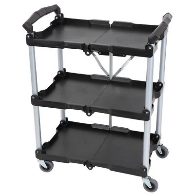 BISupply Rolling Cart - Collapsible 3 Tier Cart for Restaurant and Office