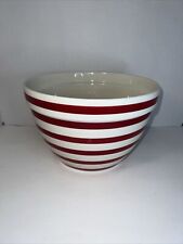 Crate & Barrel Serving Mixing Popcorn Bowl Red Stripes 11" x 9 1/4" Portugal Y01