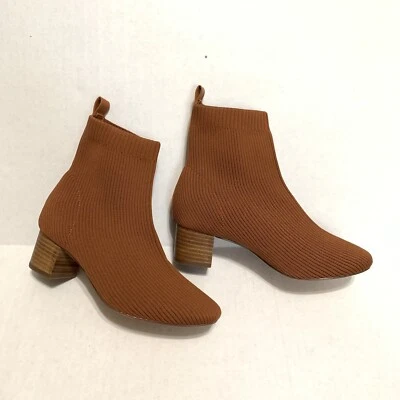 Joie Ribbed Knit Stretchy Neely  Block Heel Sock Ankle Boots Rust Sz 6.5 - Image 1 of 4