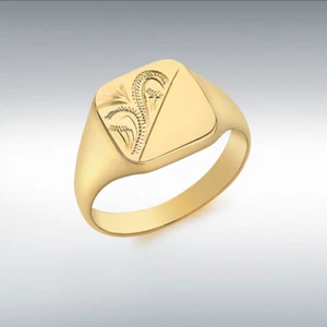 Anillo de sello cojín diseño medio grabado de oro amarillo de 9 quilates, tallas L a V (0292) - Imagen 1 de 2