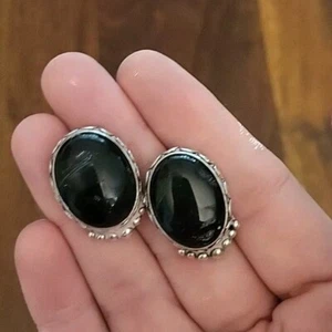 ORECCHINI ARGENTO STERLING 925 pietra nera vintage eleganti bellissimi - Foto 1 di 3