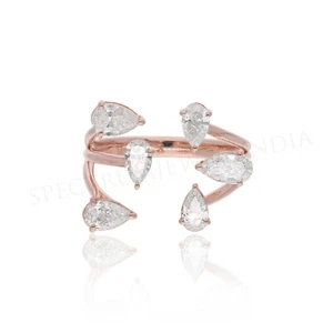 1.41 Ct Pear Shape Cuff Ring Lab Grown CVD Diamond 18k Rose Gold Birthday Gift - Picture 1 of 8