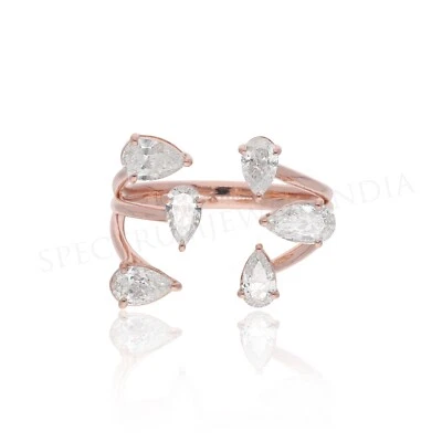 1.41 Ct Pear Shape Cuff Ring Lab Grown CVD Diamond 18k Rose Gold Birthday Gift - Image 1 of 4