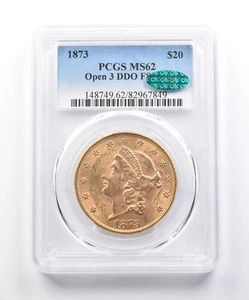 1873 $20 Liberty Head Gold Double Eagle Open 3 DDO FS-101 MS62 PCGS CAC *3973 - Picture 1 of 3