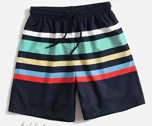 Shein Boys Colorful Striped Drawstring Waist Swim Trunks Multicolor Size 8Y - Picture 1 of 10
