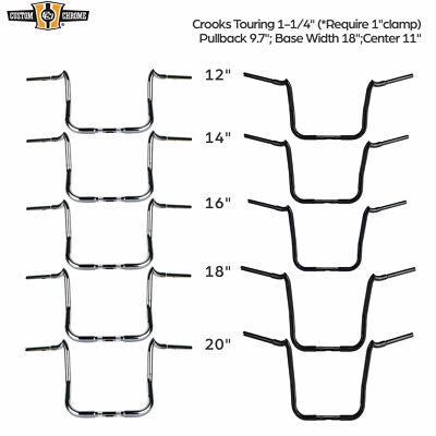 1-1/4" Fat 12/14/16/18/20"Rise Crooked Handlebar Fit For Harley Touring 1984-UP - Image 1 of 2