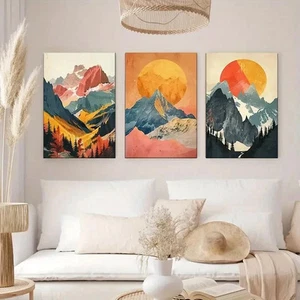 3pcs Beautiful Scenery Geometric Shapes Metal Print Ready to Hang Art - Picture 1 of 6