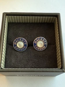 Vintage BRAND NEW Hackett London CUFFLINKS Rare - Silver tone - Blue white Logo - Picture 1 of 3