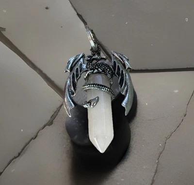 "Collar dragón de piedras preciosas rosa claro cadena hierro latón tono bronceado 20"""  Foto 1 de 4