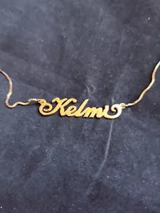 My Name Necklace "Kelmi" Cursive Name Yellow GP SS Chain Necklace 16" (13118) - Picture 1 of 5
