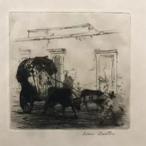 Antique Loren Barton Etching Print Carriage Street Scene Good Condition Signed - Picture 1 of 4
