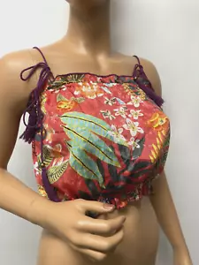 Angie crop top size small elastic top and bottom satin floral tie stripes - Picture 1 of 11