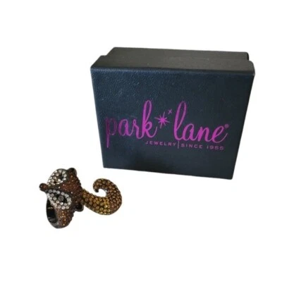 Anillo enchapado en hematita Park Lane Fox Lady cristales marrones y ámbar talla 8 Foto 1 de 4