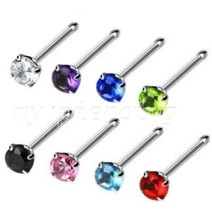 1pc. 20G 18G 316L Surgical Steel 3mm Round CZ Prong Set Nose Bone Nose Ring Stud - Picture 1 of 1