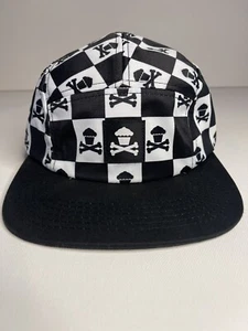 Johnny Cupcakes Adult CHECKERED CROSSBONES 5 PANEL Adjustable Hat NWOT Unisex - Picture 1 of 5