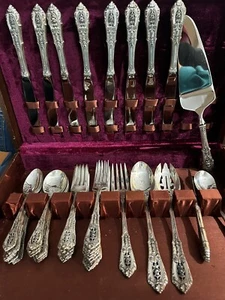 Rose Point by Wallace Sterling Silver Flatware Set for 8 Service 46 pcs Dinner - Picture 1 of 7