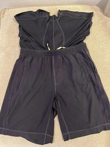 Mens Lululemon 2 In 1 Compression Shorts Dark Purple Medium - Picture 1 of 2